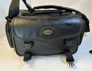 Vtg Vanguard Camcorder Camera Bag with Strap Black Leather Padded Case - Picture 1 of 10