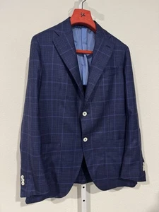 Isaia Napoli Marechiaro Sport Mantel Jacke blau kariert Cashsilk Blazer 42 / 52 - Bild 1 von 16