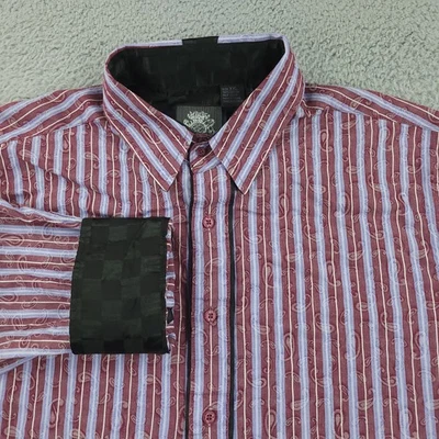 Camisa de lavandería inglesa para hombre 2XL roja púrpura a rayas cachemira abotonada etiqueta negra Foto 1 de 4