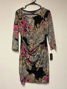 Thalia Sodi wunderschönes geblümtes Halbmond Kleid Gr. Small rosa schwarz gold Damen - Bild 1 von 9