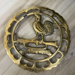 Vintage Brass Rooster/ Chicken Footed Trivet Hot Plate Kitchen Gold Tone - Picture 1 of 8