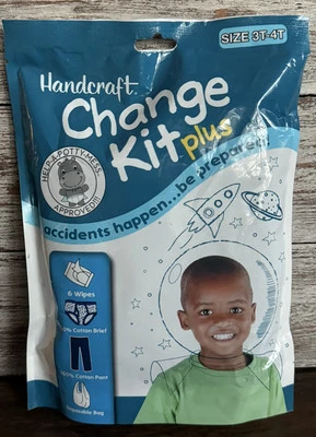Handcraft Change Kit Plus Boys Size 3T 4T Wipes Briefs Pants Bag Potty Accident - Image 1 of 4