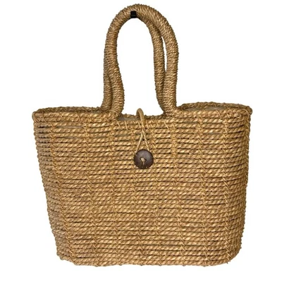 Bolso de mano de paja tejido estructurado | Bolso de playa natural baño y cuerpo de verano funciona Foto 1 de 4