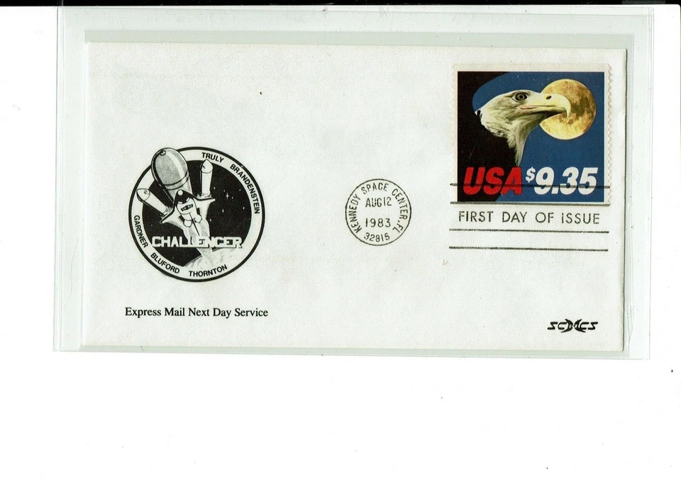 #1909 Eagle Moon $9.35 Stamp SCCS 1983 FDC Space Cover Express Mail KSC, FL !! - Image 1 of 1
