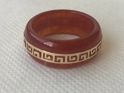 Anillo chino vintage de oro amarillo macizo de 14K y jade/jadeíta natural - talla 8 Foto 1 de 4