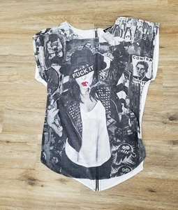 Vintage Lip Service Punk Rock Top S Zip Back B & W Photo Collage Goth Grunge Emo - Picture 1 of 5