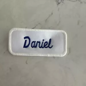 Daniel Name Patch White Royal Blue Embroidered Iron-On Patch Personal Custom - Picture 1 of 3