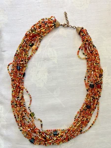 Seed Bead Necklace Multi-Strand Multi-Color 23” Adjustable Lobster Clasp - Picture 1 of 6