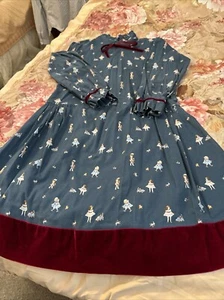 Made In Spain Designer ‘La Coqueta’ Breathtaking Teal Doll Print Dress 10 Yr - Picture 1 of 6