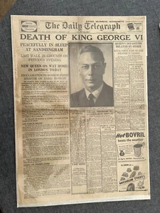 DEATH OF THE KING GEORGE VI DAILY TELEGRAPH 1952 VINTAGE NEWSPAPER - Picture 1 of 1