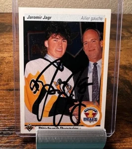 Tarjeta de novato firmada por JAROMIR JAGR 🏒 Upper Deck 1990 356 -NHL Pittsburgh Penguins - Imagen 1 de 4