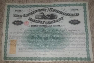 1871 Cincinnati & Springfield Railway 1. Hypothekenanleihe Zertifikat - Bild 1 von 1