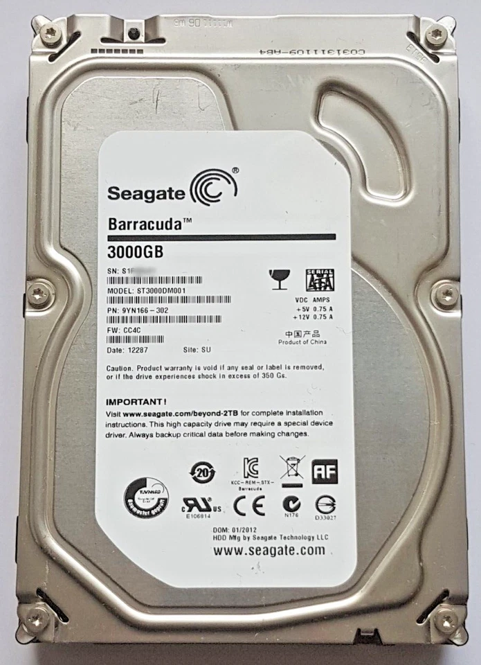 3 TB SATA III Seagate barracuda ST3000DM001 7200rpm 64MB HDD 3.5 " Hard Drive - Image 1 of 1