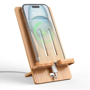 Multi Angles Wooden Cell Phone Stand, Natural Bamboo, Portable Holder - Picture 1 of 8