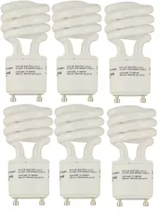 6 pack of 13 watt GU24 Twist and Lock Spiral CFL Light Bulbs 13W =60W 2700K Eiko - Picture 1 of 1
