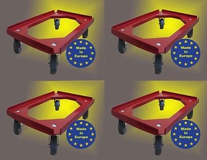 4er Pack Transportroller 600x400 Kistenroller - Bäckerei - rot - 4x Gummi - Bild 1 von 1