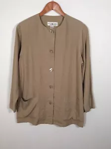 Saks Fifth Avenue BLAZER Womens MEDIUM PETITE 100% LINEN Shoulder Pads Pockets - Picture 1 of 9