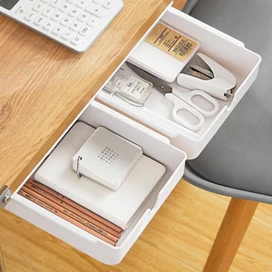 2 Pack under Desk Drawer Self-Adhesive Hidden Desktop Organizer, Attachable Desk - Picture 1 of 12