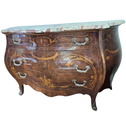 Antique French Bombe Chest Commode With Marble Top Cover