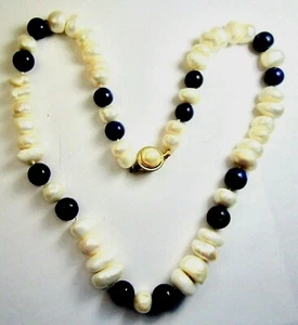 Beautiful Fresh Water Pearl Necklace, with Lapis Lazuli Stone Beads - Picture 1 of 4