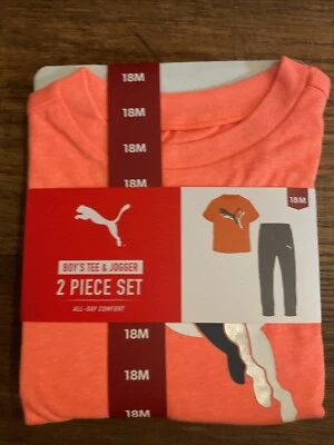 Conjunto de camiseta y jogger Puma naranja/gris manga corta de 2 piezas talla 18M Foto 1 de 2
