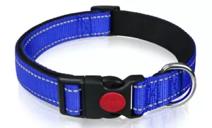 Dog Collar Strong Nylon Adjustable Reflective Padded Comfort XS S M L - Picture 1 of 13