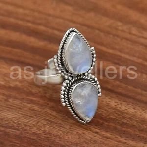 925 Sterling Silver, Indian Ring, Dual Gems Ring, Moonstone Jewelry for Girls - Picture 1 of 3
