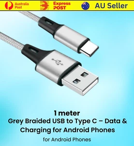 1M Braided Gray USB to Type-C Fast Charging Data Cable for Android Phone - Picture 1 of 8