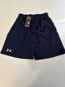 UNDER ARMOUR Large Loose Boys YL Dominte Mesh Shorts Blue Heat Gear Pockets New - Picture 1 of 6