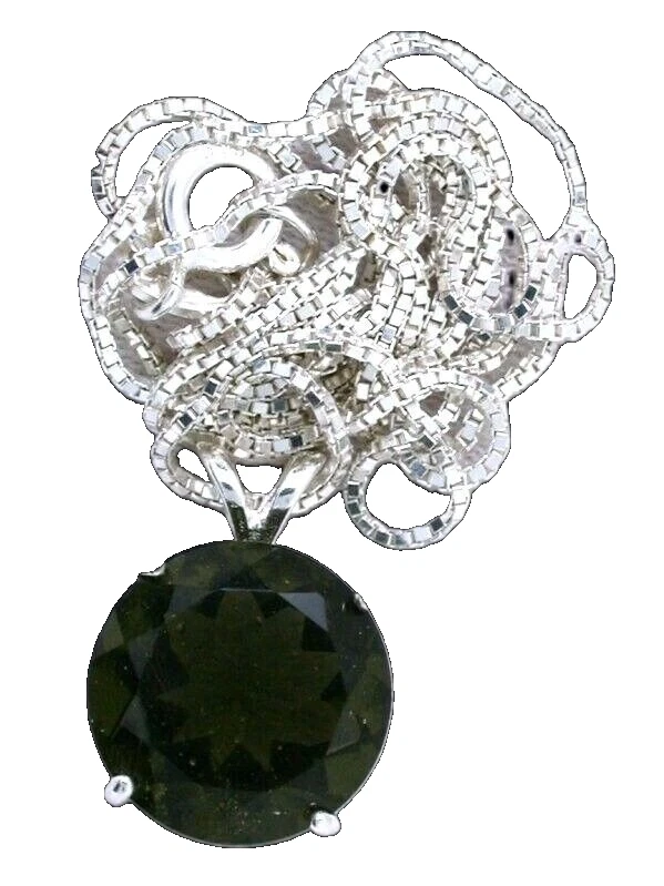 4,68 карата 12 мм круглый молдавит драгоценный камень подвеска 20 дюймов коробка цепочка EPPC221 - Изображение 1 из 2