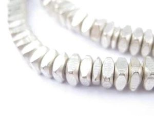 Faceted Silver Square Beads 6mm White Metal Large Hole 24 Inch Strand - Picture 1 of 3