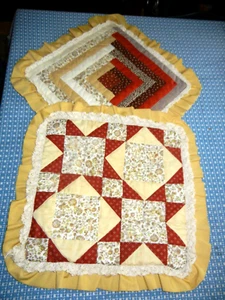 Two 14” Vintage Handmade Quilted Pillow Covers Gold & Browns - Picture 1 of 5
