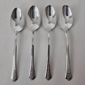 Holmes & Edwards Inlaid Spring Garden Teaspoons Flatware Oval Set of 4 - Picture 1 of 12