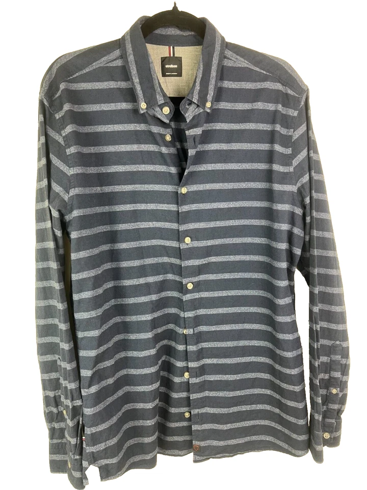 Camisa Strellson Para Hombre Grande Calce Ajustado Ligera Azul Rayas Manga Larga Botón Foto 1 de 4