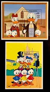 MALDIVES 1984 DISNEY DONALD DUCK FAMILY PORTRAITS STAMPS 2 SS MNH 50TH ANNV 1 - Picture 1 of 3