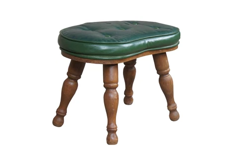 Mid Century Kidney Bean Shaped Green Vinyl Tufted Foot Stool Bench Ottoman Cover