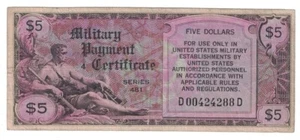 U.S. - Series 481 $5.00 Military Payment Certificate - Picture 1 of 2