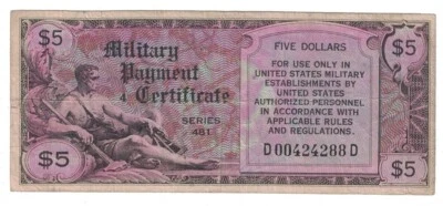 U.S. - Series 481 $5.00 Military Payment Certificate - Image 1 of 2