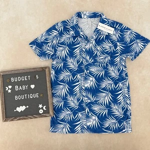 NWT JANIE AND JACK Blue Tropical Palm Leaf Terry Shirt Top Size 12Y - Picture 1 of 3
