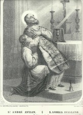 Grabado antique lamina of San Andres Avelino inciscione holy card santino