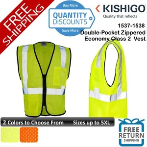 🔥 Kishigo Men Double-pocket Zippered Economy Class 2 Vest Up To 5XL 1537-1538 - Picture 1 of 7