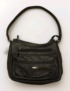 Multi Sac Flare Large Shoulder Bag Purse Black Textured Vinyl Zipper Pockets - Picture 1 of 20