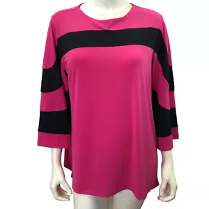 Multiples Pink & Black Striped 3/4 Sleeve Top Womens S NWT - Picture 1 of 6