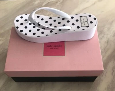 Sandalias de plataforma Kate Spade New York Elena icónicas blancas negras lunares talla 10 Foto 1 de 4