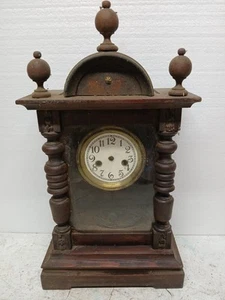 Antique junghans ? wood carved clock Mantle/Shelf Clock Wood Case - Picture 1 of 17