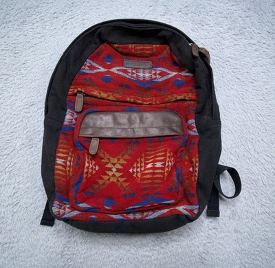 Mochila Pendleton Roja Patrón Azteca Lona Cuero Borde Lana Molinos Foto 1 de 4