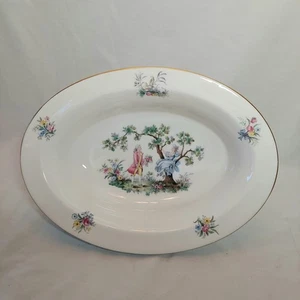 Royal Worcester 10,5" ciotola ovale Watteau bordo oro cottage nucleo nonna LEGGI - Foto 1 di 7