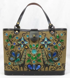 Enid Collins of Texas Embellished Handbag Pavan-3 Jeweled Tote Bag Vintage 1960s - Picture 1 of 12