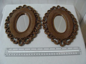 Vintage Brown Home Interior Homco Syroco Wall Mirror Set Of 2 Faux Wicker Rattan - Bild 1 von 3