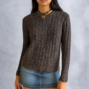 Vintage 90s Spice of Life Marled Knit V-Neck Ribbed Sweater Medium  - Picture 1 of 8